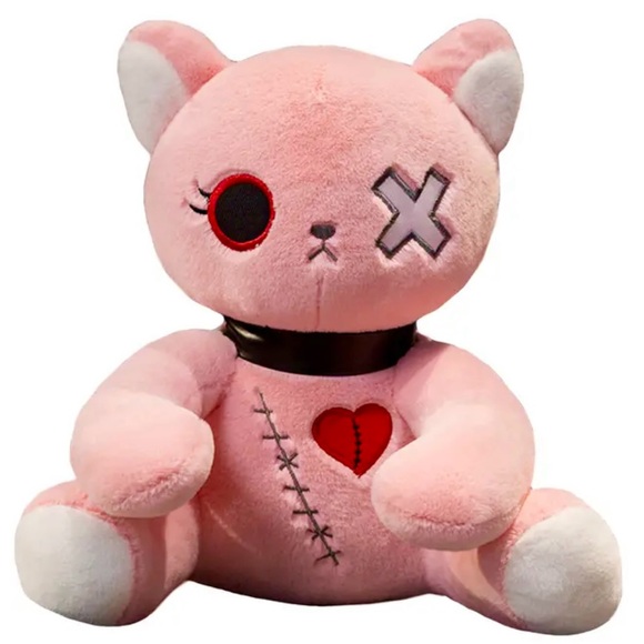 Toy Plush Cat Kitten 9” Zombie Gothic Pink Stuffed Halloween - Picture 1 of 9